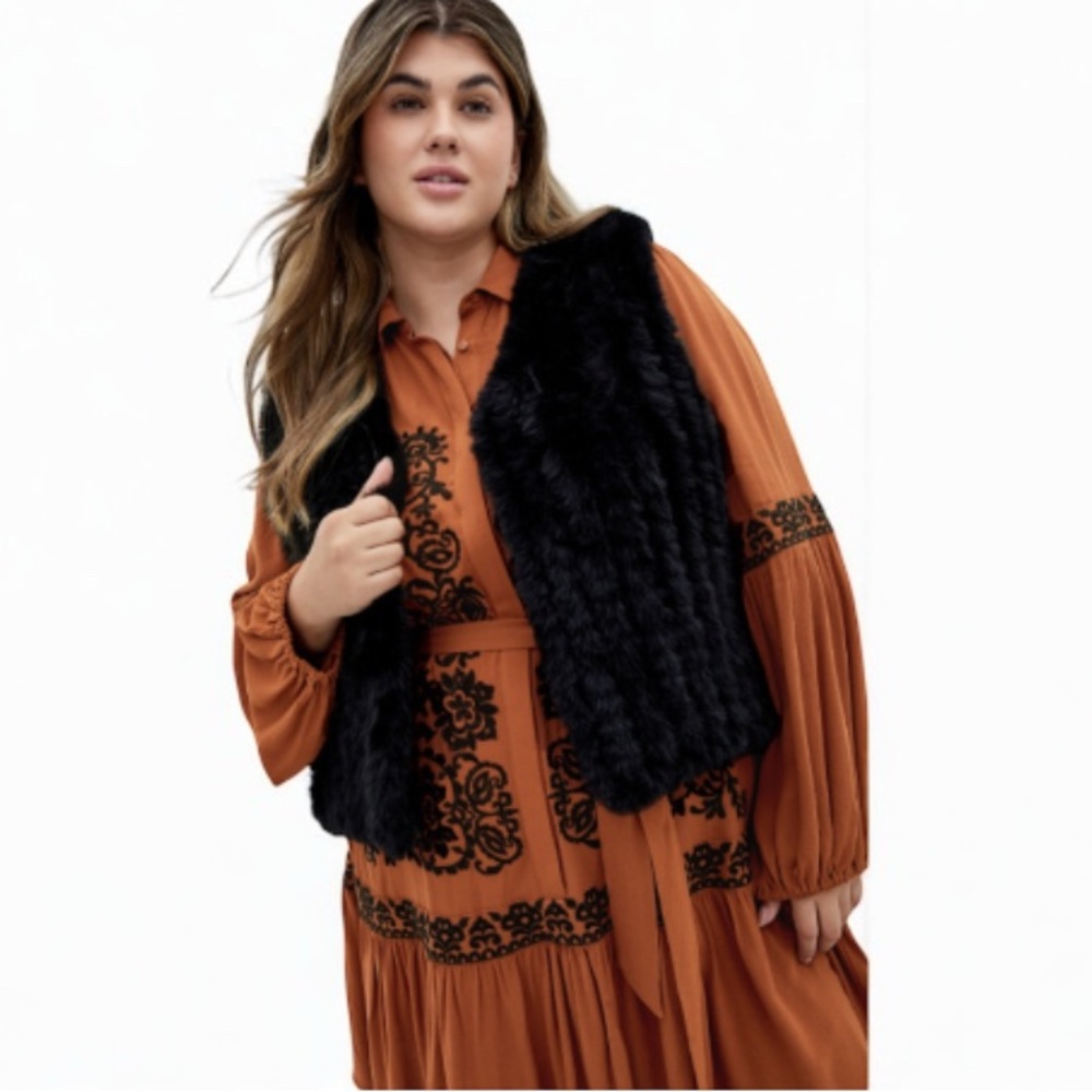 City Chic Caramel Black Embroidered Dress Boho Mini Long Sleeve Plus Size 16 NWT - Picture 4 of 7